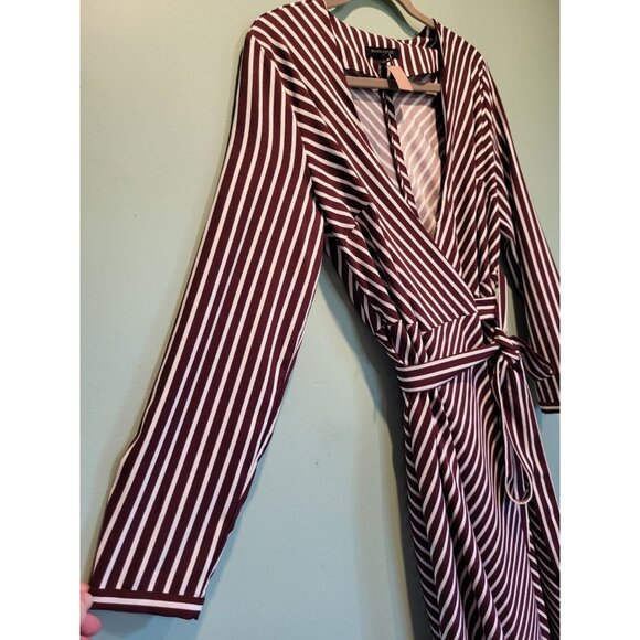 Banana Republic Burgundy White Stripe Long Sleeve Wrap Dress Sz 6 - Picture 3 of 9